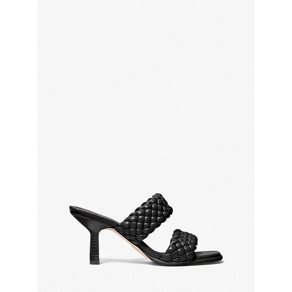 Michael Kors Amelia Mule Black Leather Sandal Heel SZ 9M Summer Resort Chic Cute - Picture 12 of 13